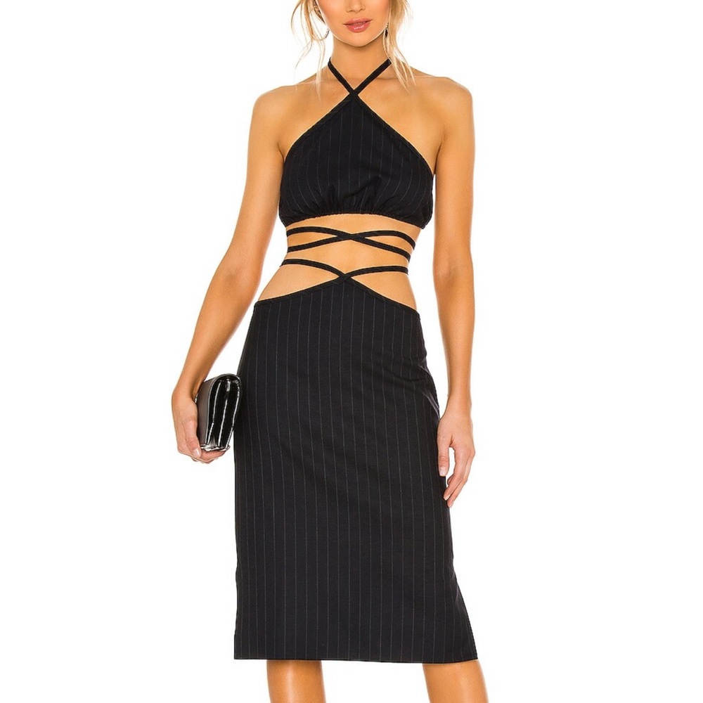 Miaou Pearl Top & Skirt Set in Navy Pinstripe